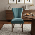 Set of Two Teal Blue and Brown Upholstered Velvet Dining Parsons Chairs