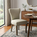 Set of Two Ivory and Brown Upholstered Fabric Dining Parsons Chairs