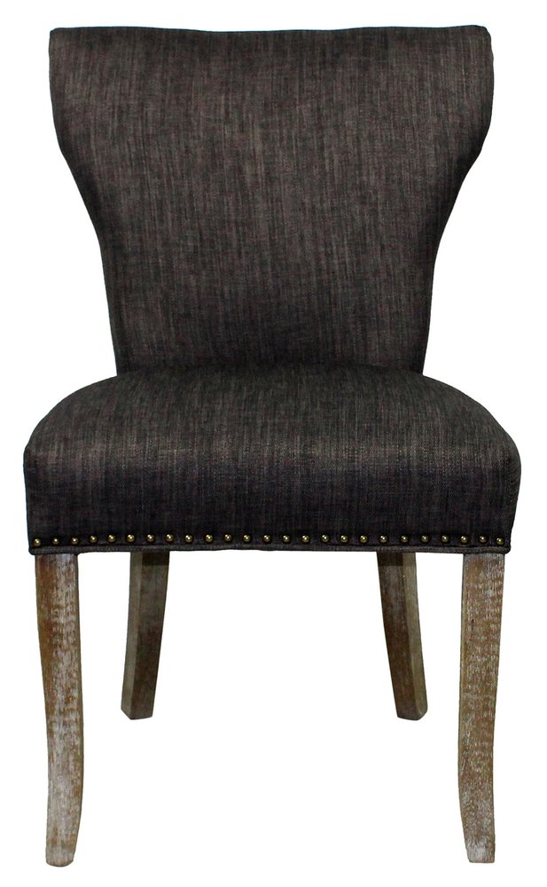 Set of Two Dark Gray and Brown Upholstered Fabric Dining Parsons Chairs