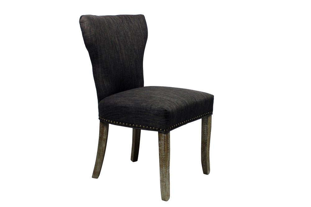 Set of Two Dark Gray and Brown Upholstered Fabric Dining Parsons Chairs