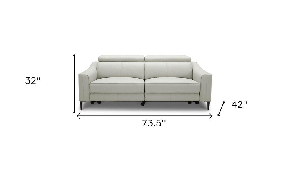 Gray Leather Reclining Sofa with Black Legs - 74-inch