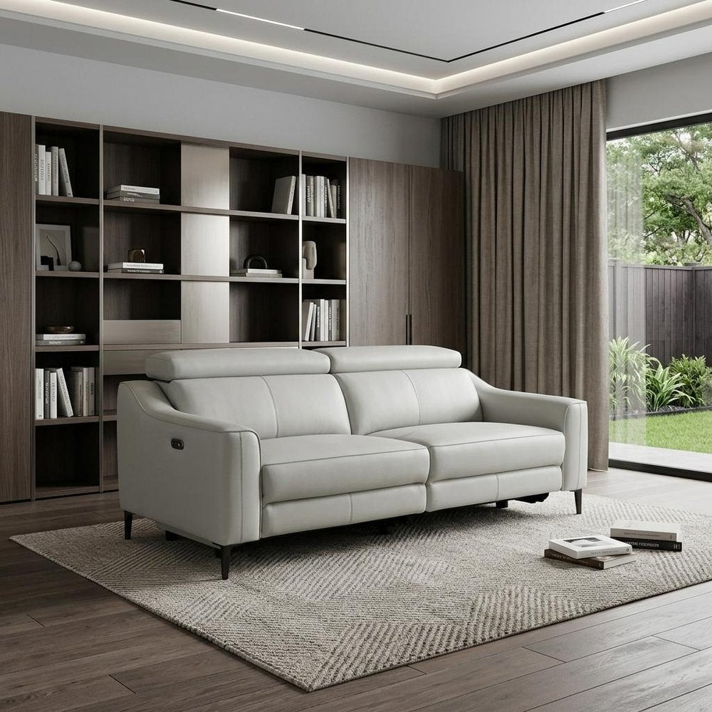 Gray Leather Reclining Sofa with Black Legs - 74-inch