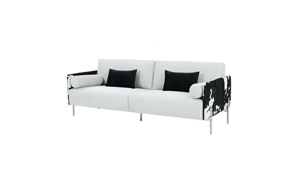 White Sofa and Toss Pillows with Silver Legs - 89-inch
