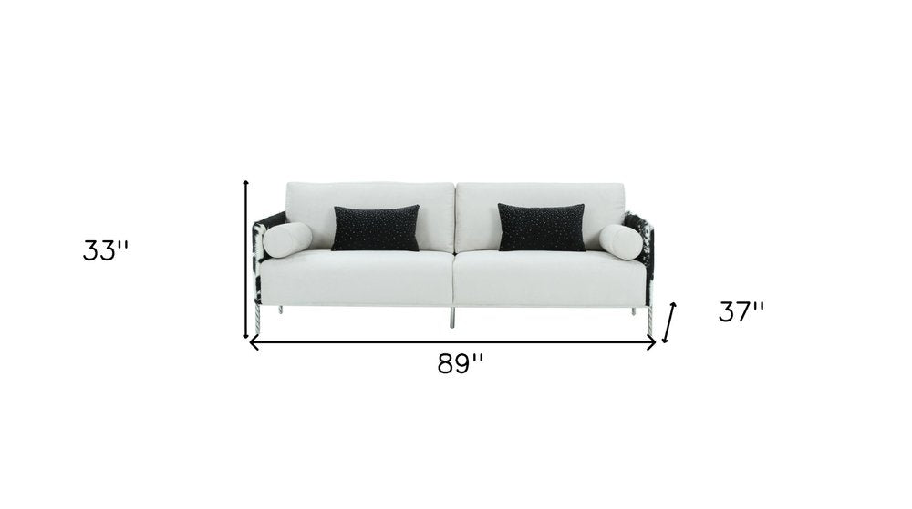 White Sofa and Toss Pillows with Silver Legs - 89-inch