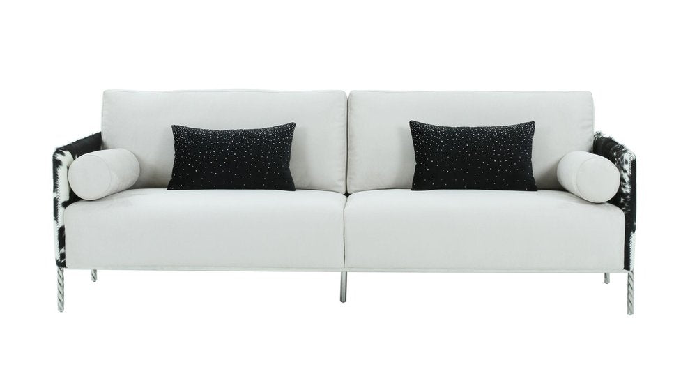 White Sofa and Toss Pillows with Silver Legs - 89-inch