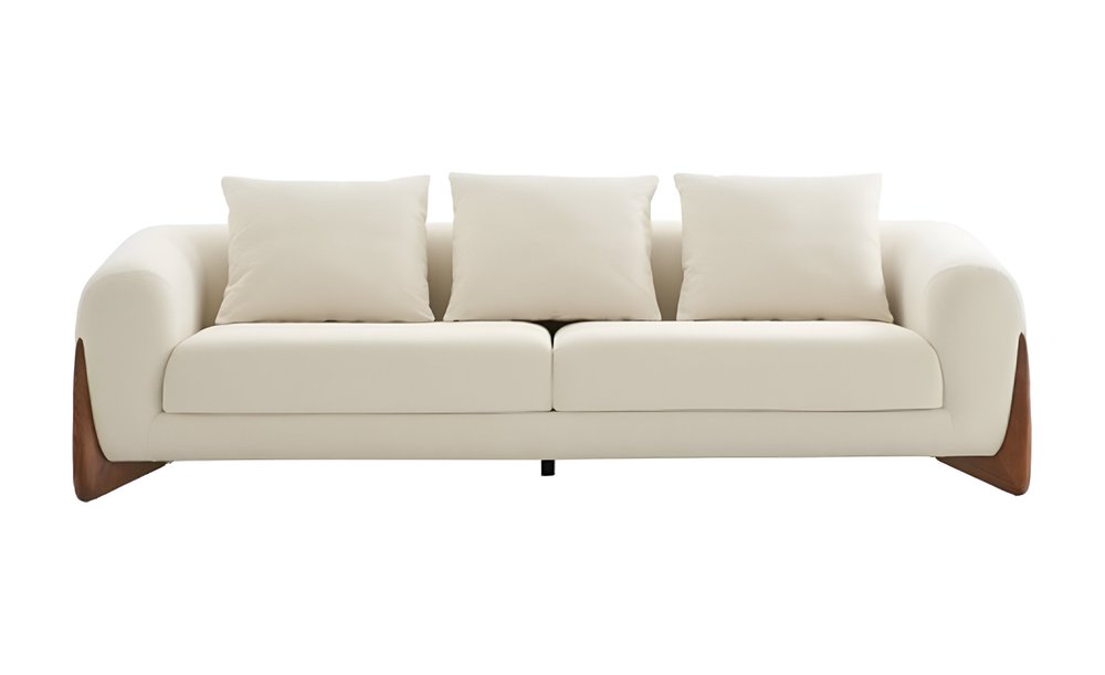 Cream Fabric Sofa with Wood Brown Legs - 100-inch