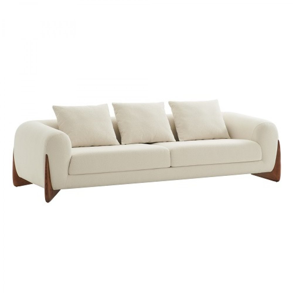 Cream Fabric Sofa with Wood Brown Legs - 100-inch