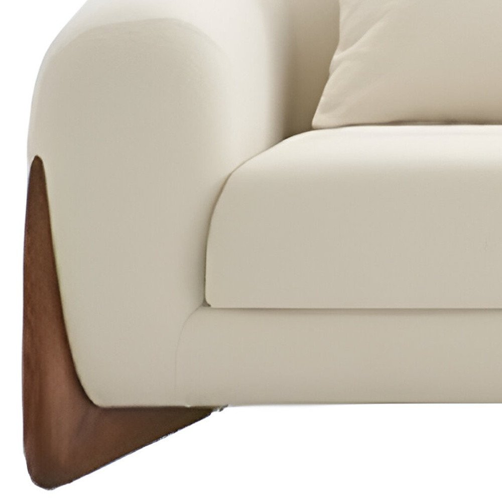 Cream Fabric Sofa with Wood Brown Legs - 100-inch