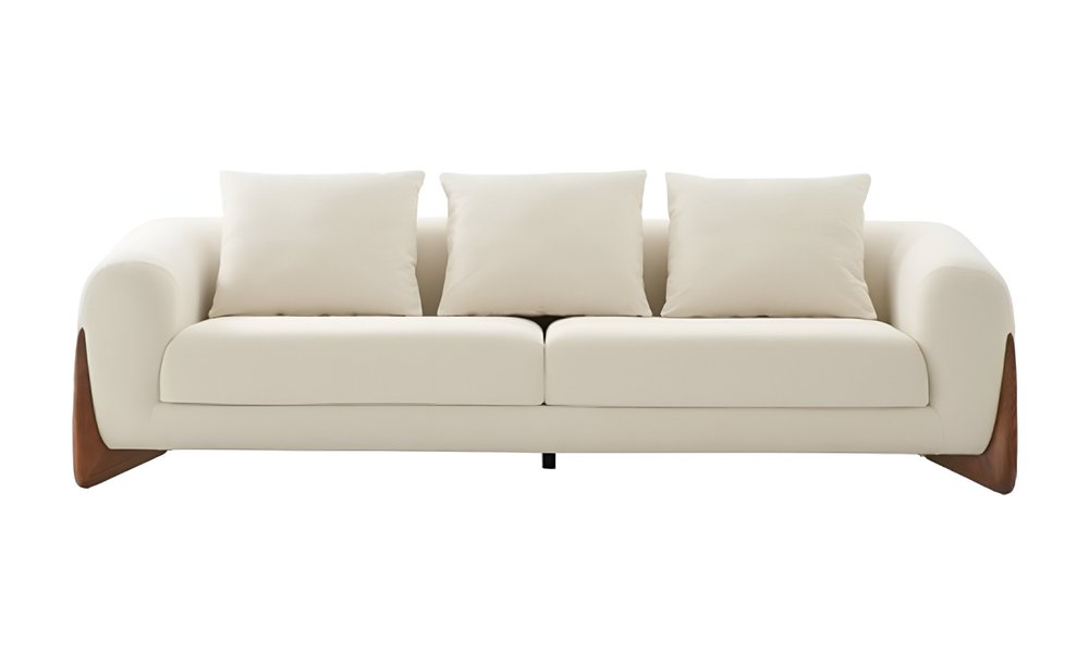 Cream Fabric Sofa with Wood Brown Legs - 100-inch