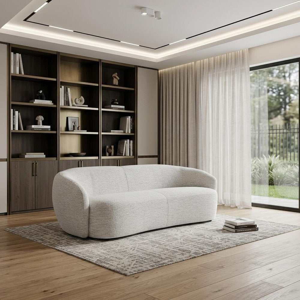 Off White Fabric Sofa with Black Legs - 90-inch