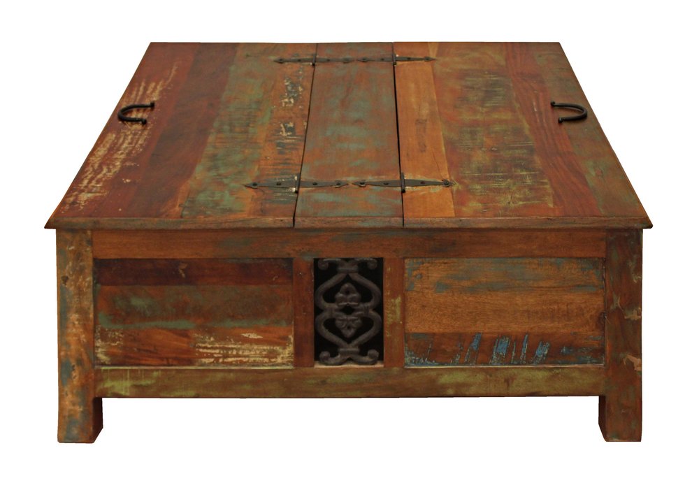 Brown Solid Wood Square Lift Top Solid Trunk Coffee Table - 40-inch