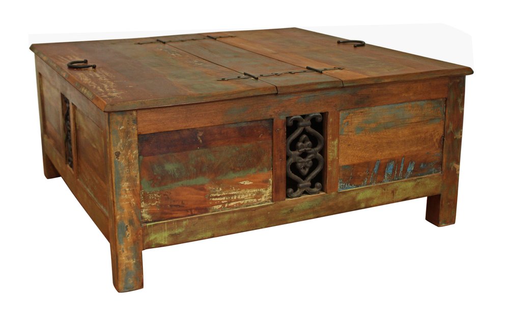 Brown Solid Wood Square Lift Top Solid Trunk Coffee Table - 40-inch