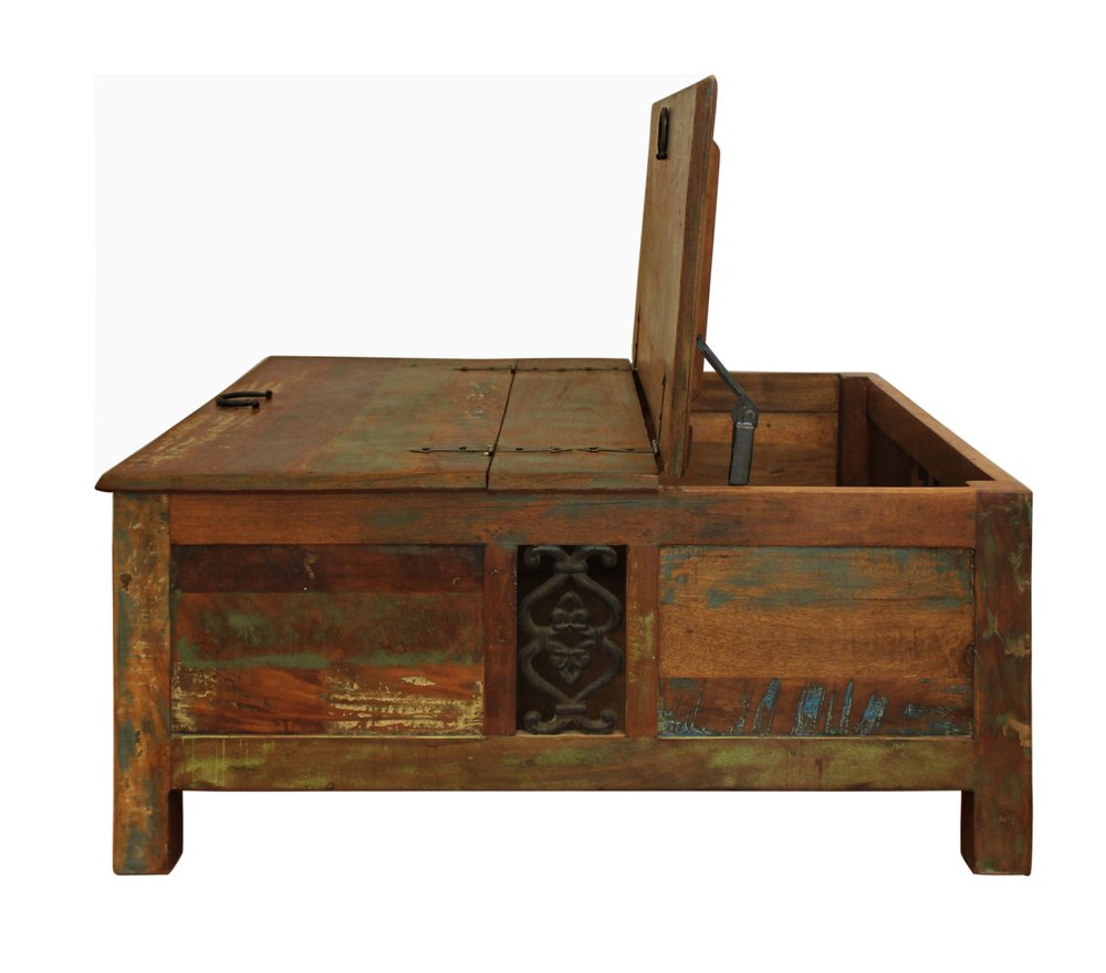 Brown Solid Wood Square Lift Top Solid Trunk Coffee Table - 40-inch