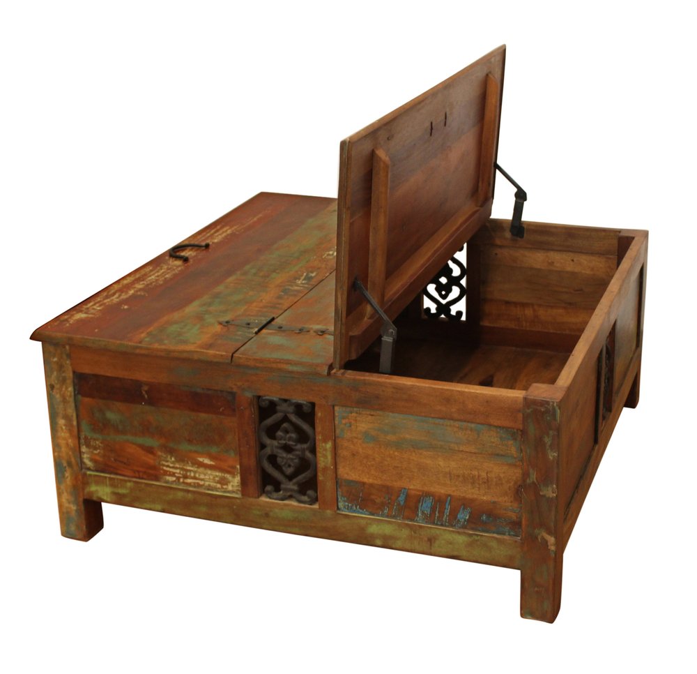 Brown Solid Wood Square Lift Top Solid Trunk Coffee Table - 40-inch