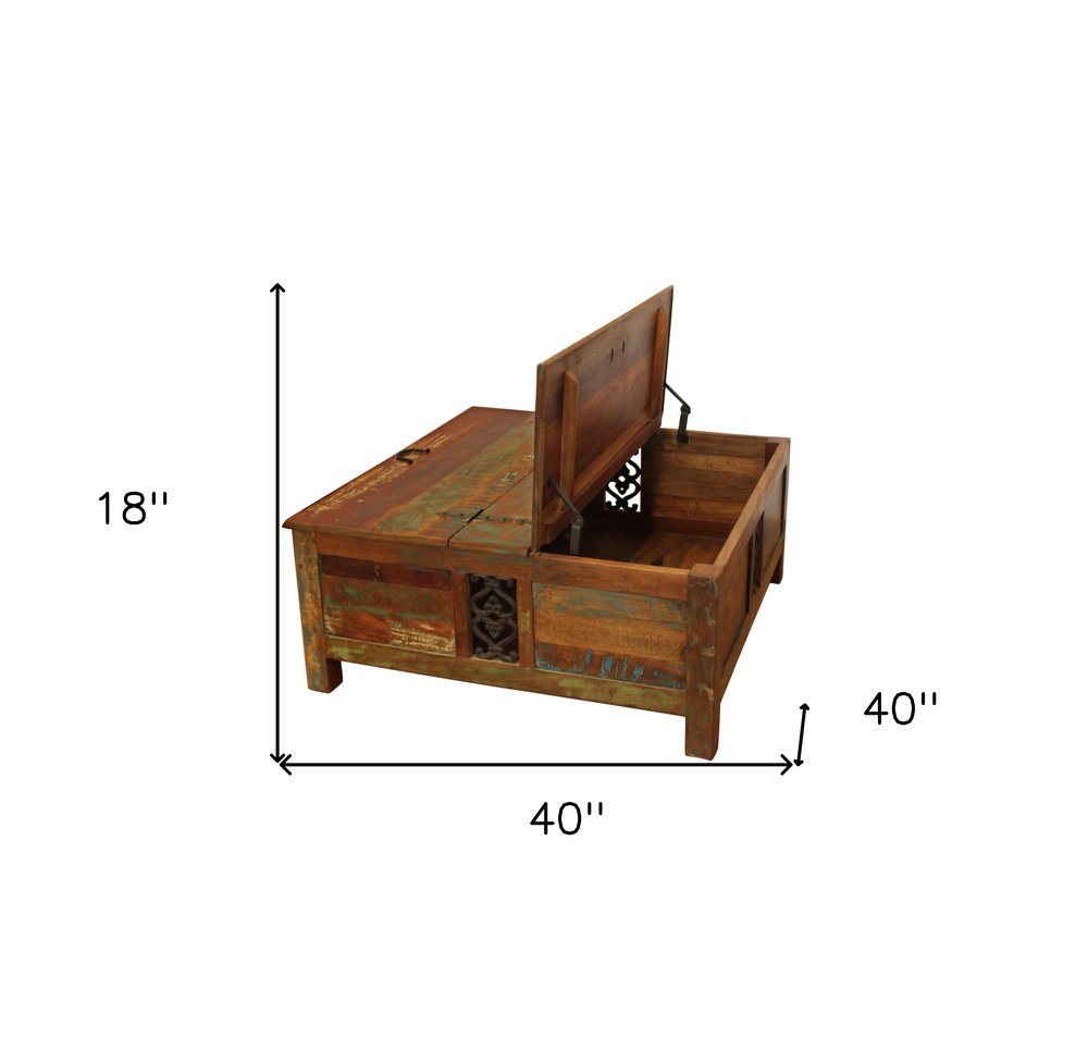 Brown Solid Wood Square Lift Top Solid Trunk Coffee Table - 40-inch