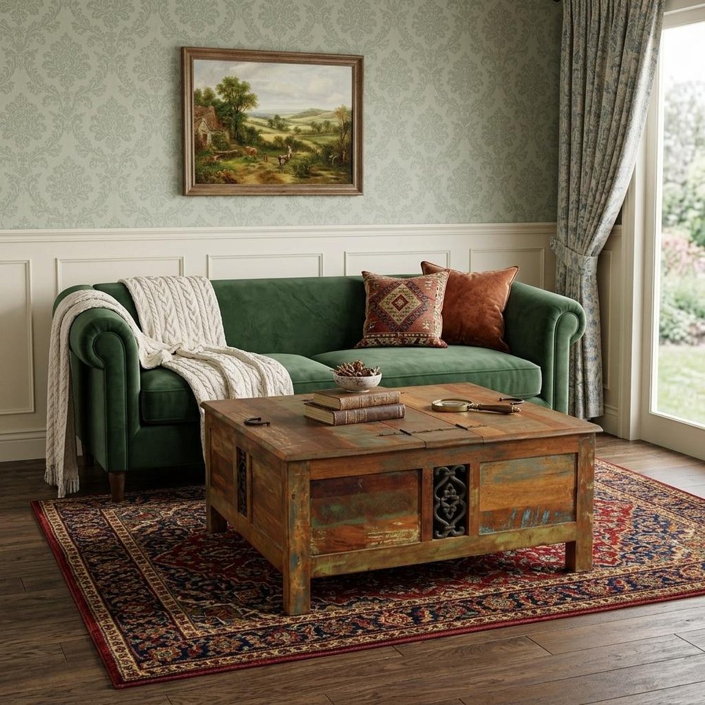 Brown Solid Wood Square Lift Top Solid Trunk Coffee Table - 40-inch