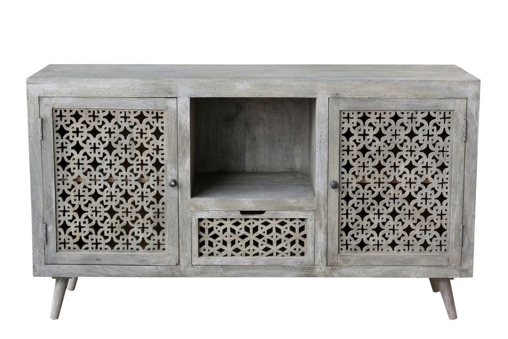Gray Solid Wood Cabinet Enclosed Storage Worn TV Stand - 55-inch