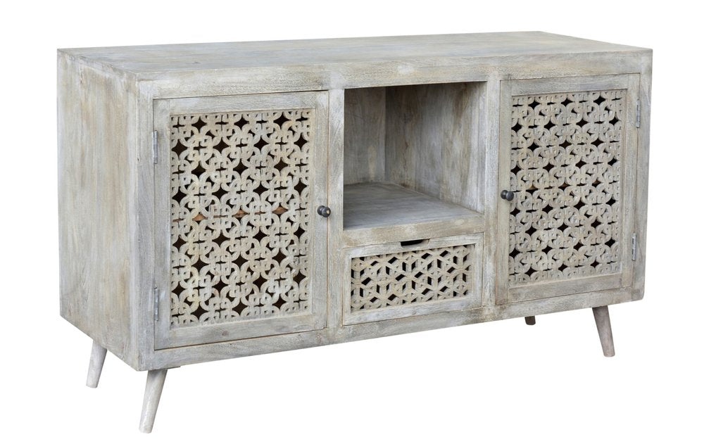 Gray Solid Wood Cabinet Enclosed Storage Worn TV Stand - 55-inch