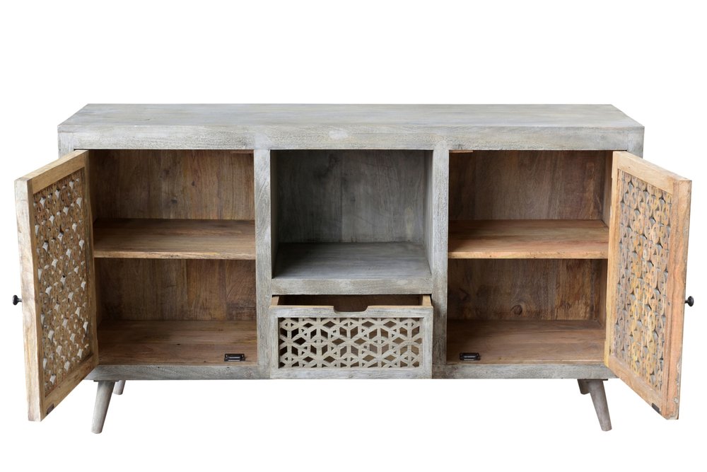 Gray Solid Wood Cabinet Enclosed Storage Worn TV Stand - 55-inch