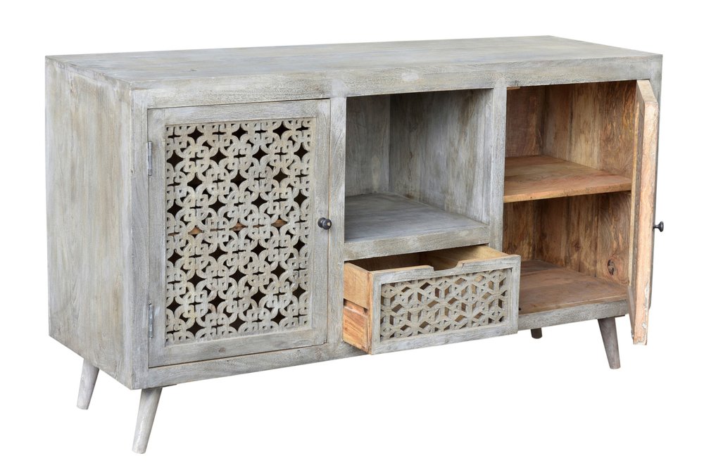Gray Solid Wood Cabinet Enclosed Storage Worn TV Stand - 55-inch