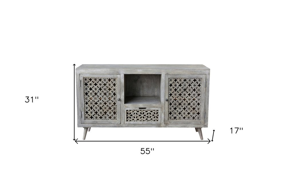 Gray Solid Wood Cabinet Enclosed Storage Worn TV Stand - 55-inch