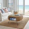 Natural and Black Rattan and Iron Oval Coffee Table - 38-inch