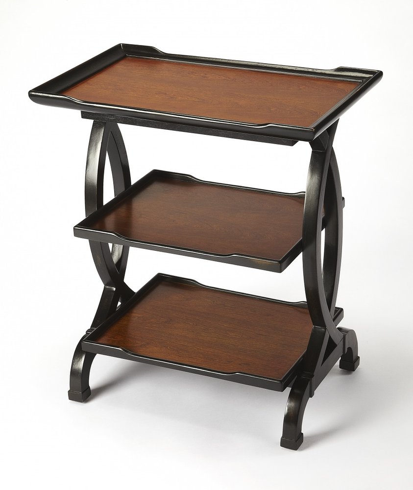 Cherry Manufactured Wood Rectangular End Table with Two Shelves