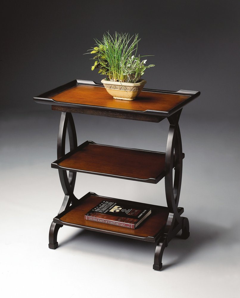 Cherry Manufactured Wood Rectangular End Table with Two Shelves