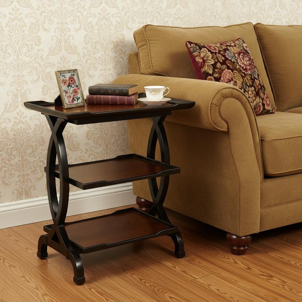 Cherry Manufactured Wood Rectangular End Table with Two Shelves