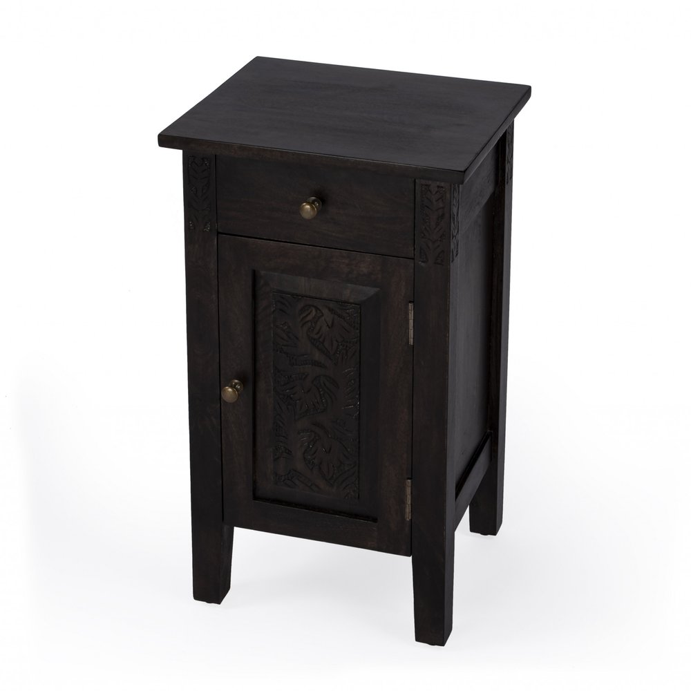 Natural Brown Solid Wood End Table with Door and Drawer - 24-inch