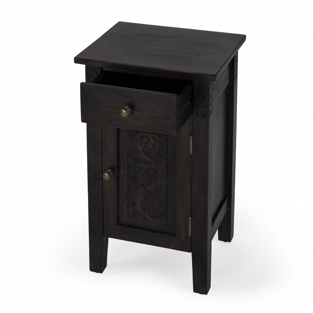 Natural Brown Solid Wood End Table with Door and Drawer - 24-inch