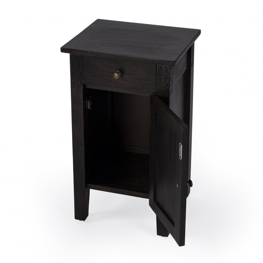 Natural Brown Solid Wood End Table with Door and Drawer - 24-inch