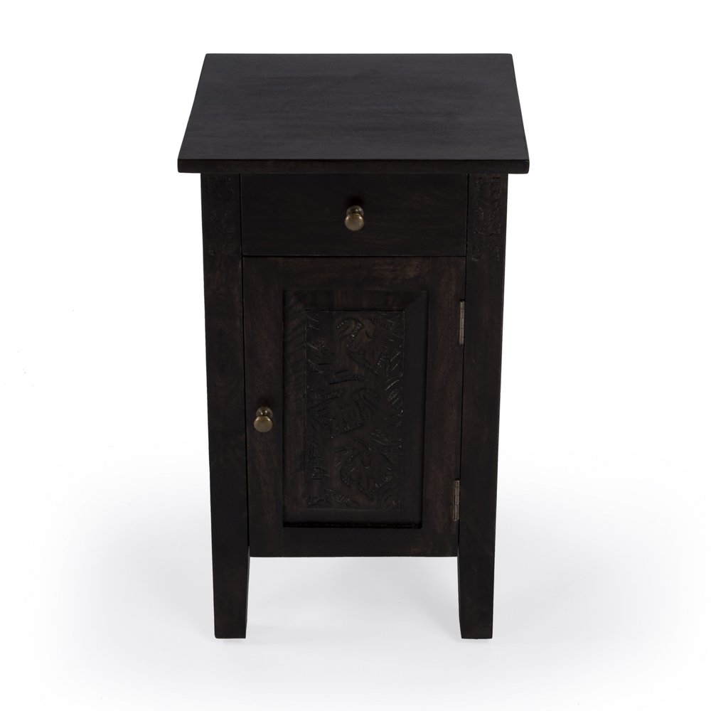 Natural Brown Solid Wood End Table with Door and Drawer - 24-inch