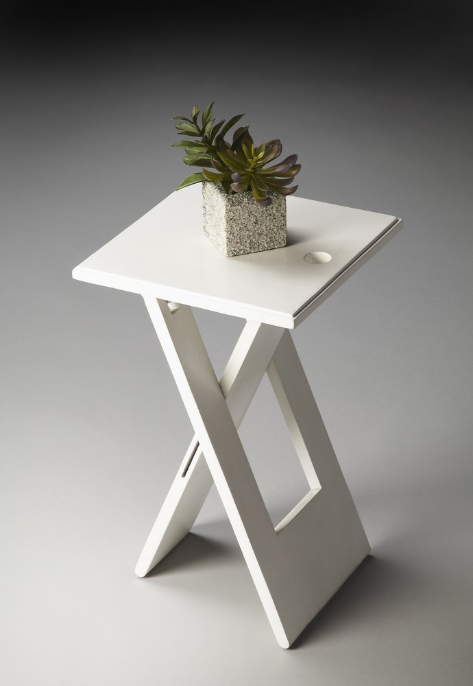 White Solid Wood Square Folding End Table - 18-inch
