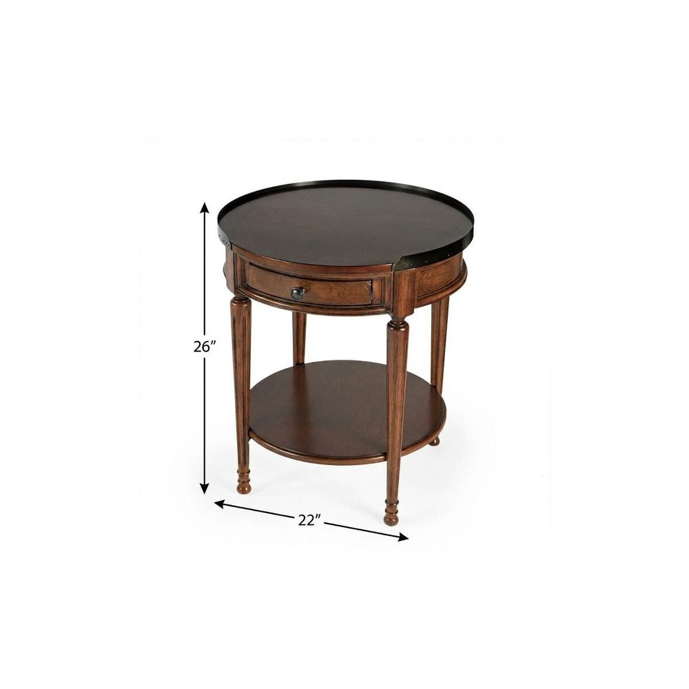 Medium Brown Manufactured Wood Round End Table with Drawer and Shelf