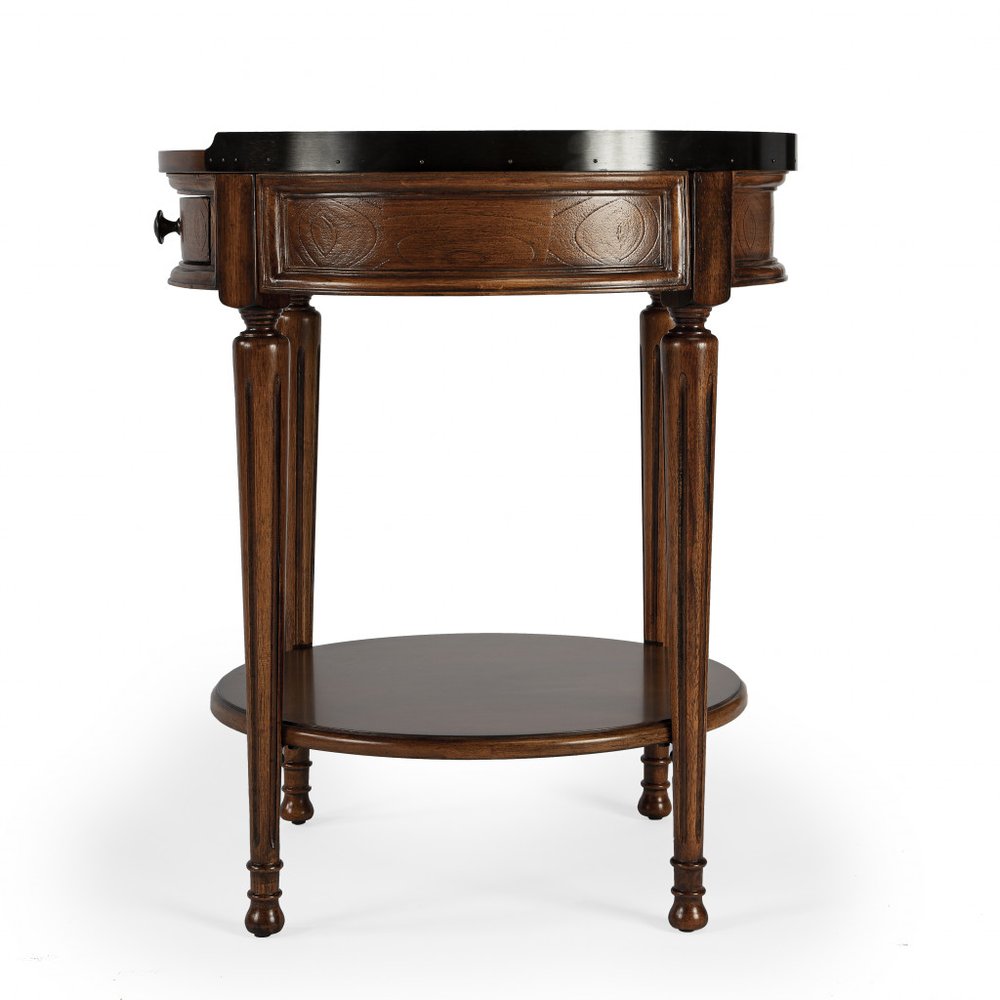 Medium Brown Manufactured Wood Round End Table with Drawer and Shelf