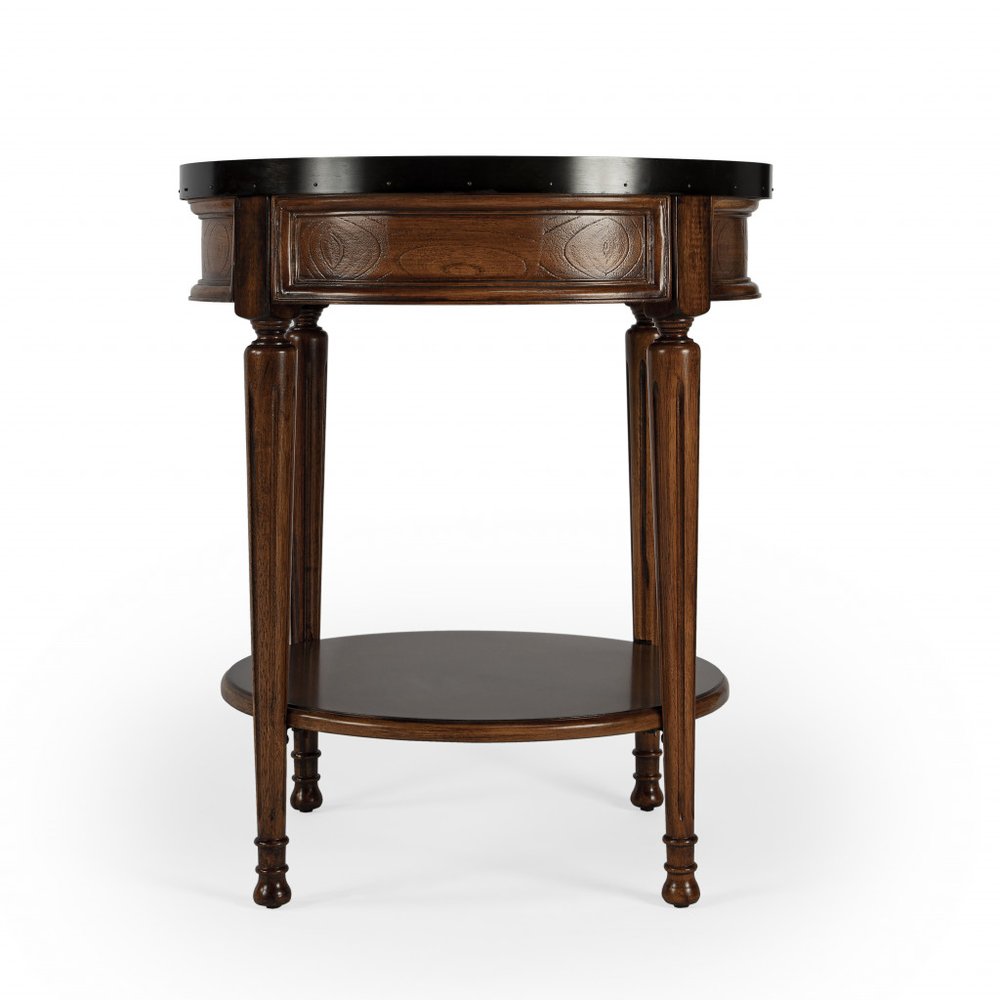 Medium Brown Manufactured Wood Round End Table with Drawer and Shelf