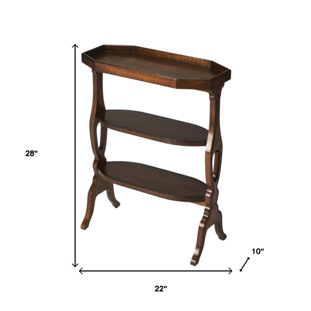 Dark Brown End Table with Two Shelves - 28-inch