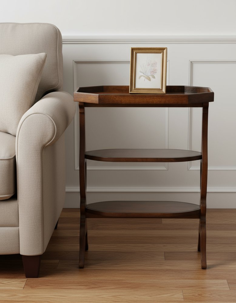Dark Brown End Table with Two Shelves - 28-inch