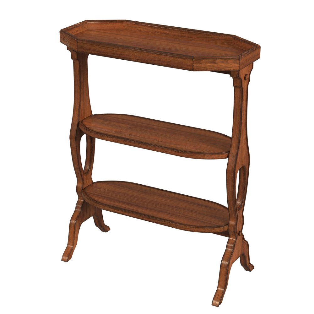 Medium Brown Manufactured Wood Octagon End Table with Two Shelves