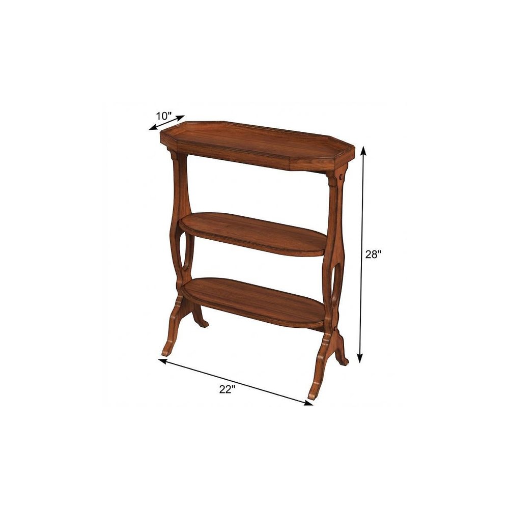 Medium Brown Manufactured Wood Octagon End Table with Two Shelves