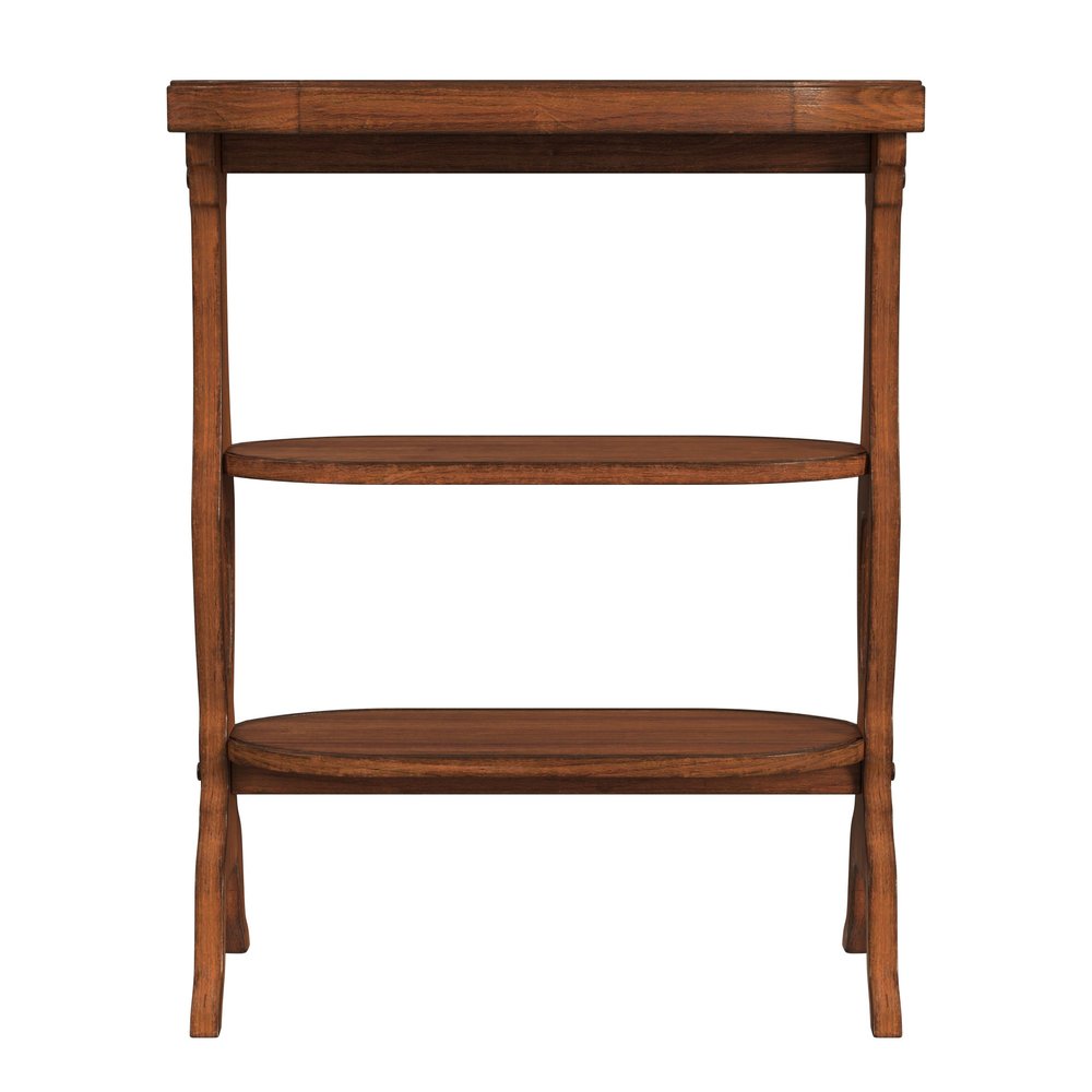 Medium Brown Manufactured Wood Octagon End Table with Two Shelves