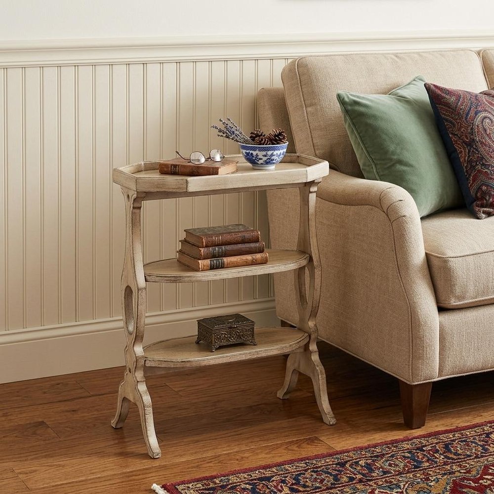 Gray End Table with Two Shelves - 28-inch