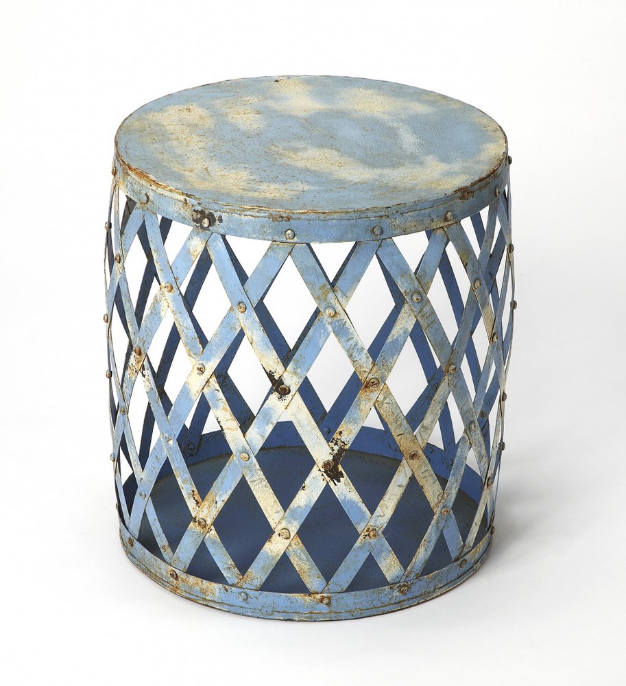 Rustic Blue Iron Lattice Round Top End Table - 17-inch
