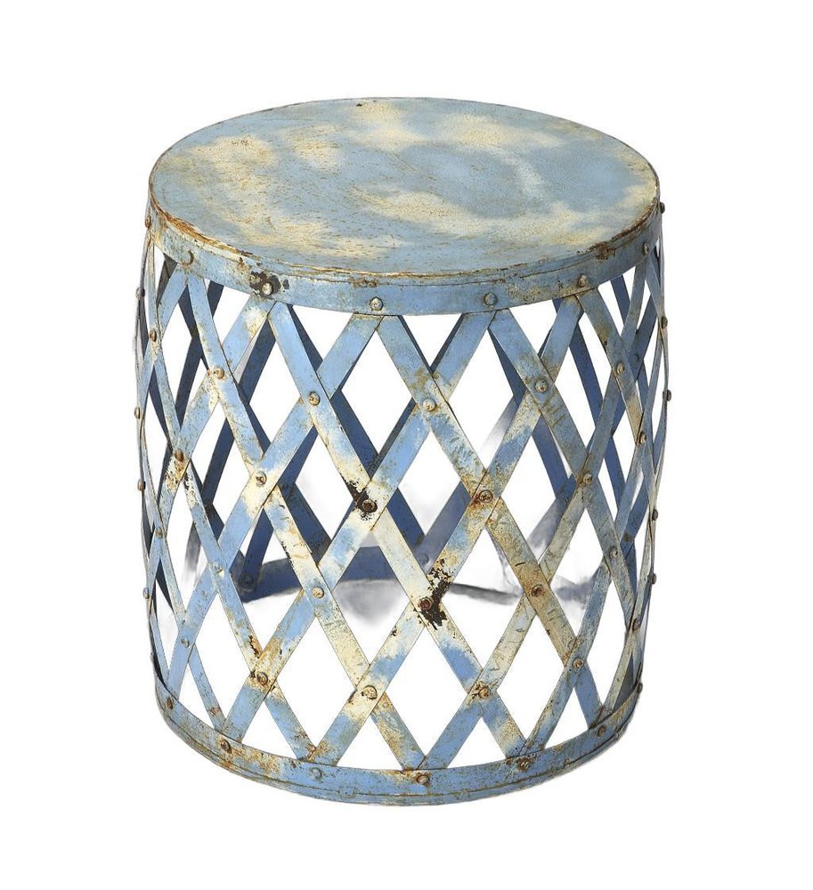 Rustic Blue Iron Lattice Round Top End Table - 17-inch