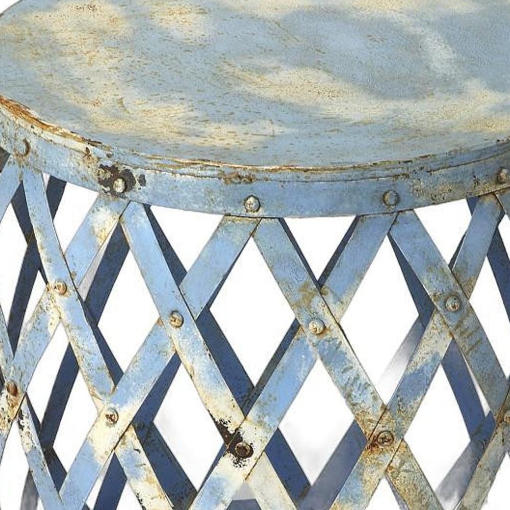 Rustic Blue Iron Lattice Round Top End Table - 17-inch