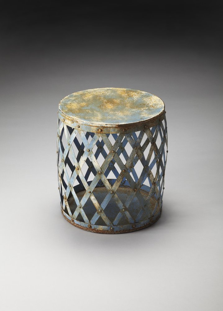 Rustic Blue Iron Lattice Round Top End Table - 17-inch