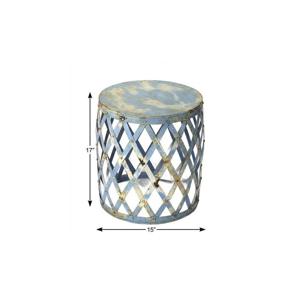 Rustic Blue Iron Lattice Round Top End Table - 17-inch