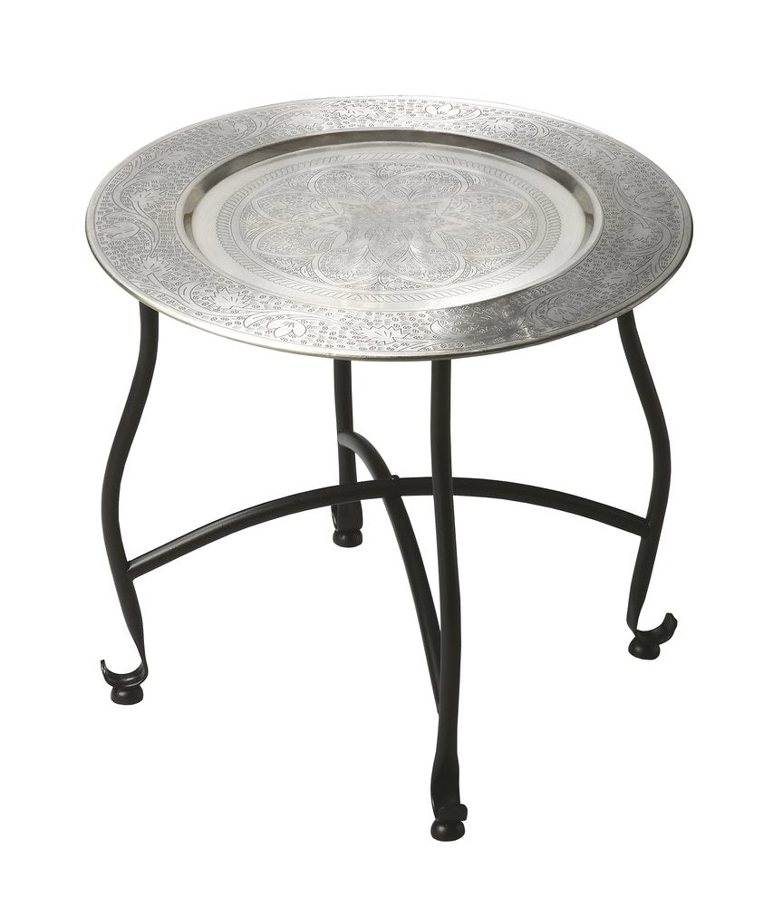 Black and Silver Aluminum Round End Table - 14-inch