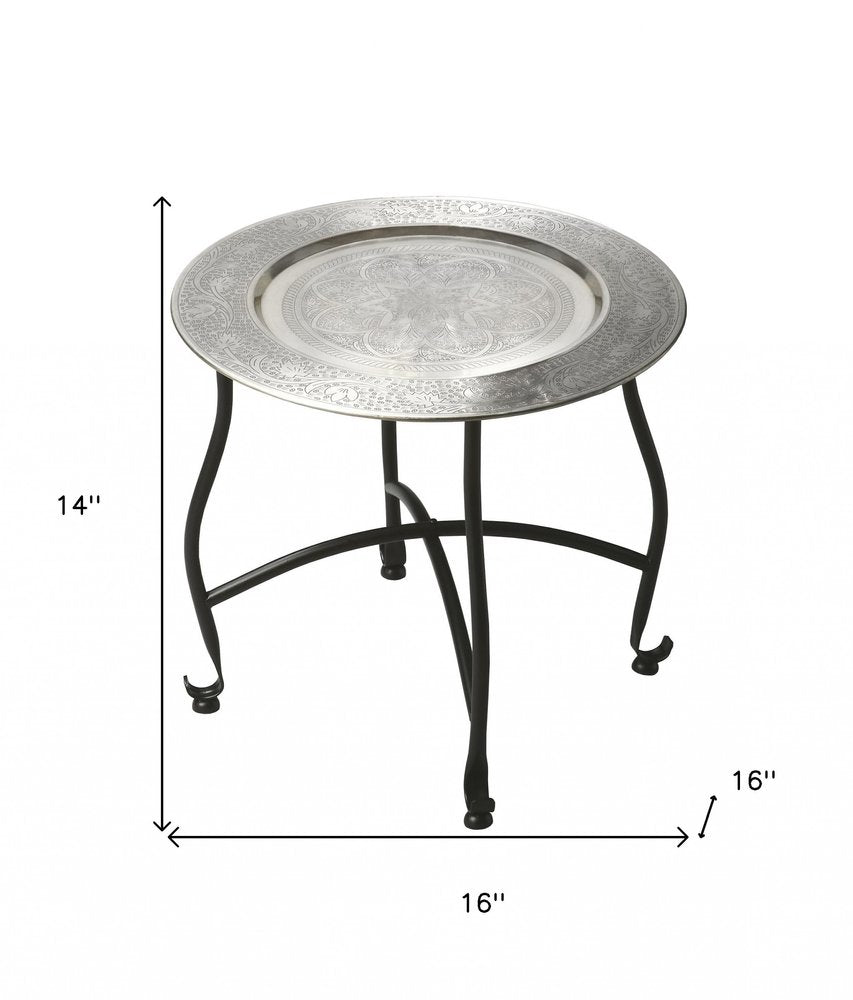 Black and Silver Aluminum Round End Table - 14-inch